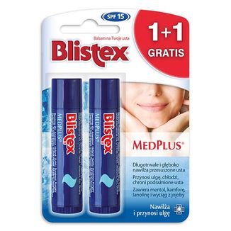 Blistex MedPlus, nawilżający balsam do ust, SPF 15, 4,25 g + nawilżający balsam do ust, SPF 15, 4,25 g gratis - zdjęcie produktu