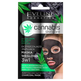 Eveline Cosmetics Cannabis, oczyszczająco-matująca maska węglowa 3w1, 7 ml - zdjęcie produktu