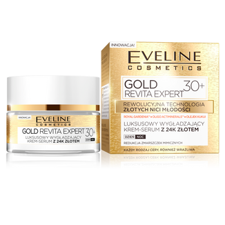 Eveline Cosmetics Gold Revita Expert 30+, luksusowy wygładzający krem-serum z 24k złotem, 50 ml - zdjęcie produktu