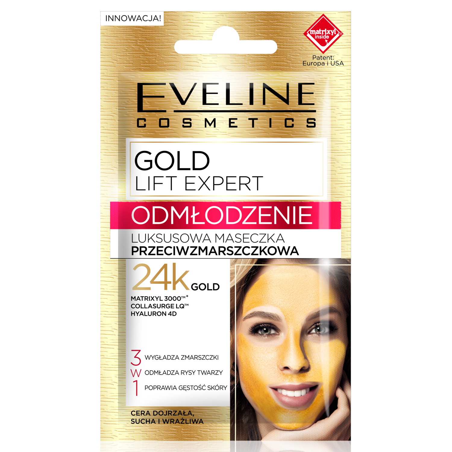 Nieznana Eveline Cosmetics Gold Lift Expert Odmłodzenie, luksusowa maseczka przeciwzmarszczkowa z 24k złotem, 7 ml