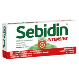 Sebidin Intensive 5 mg + 5 mg, bez cukru, 20 tabletek do ssania - zdjęcie produktu