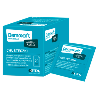 Demoxoft Plus Clean, chusteczki do specjalistycznej higieny powiek i skóry wokół oczu, 20 sztuk - zdjęcie produktu