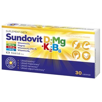 Sundovit D3 + Mg + K2 + B6, 30 tabletek KRÓTKA DATA - zdjęcie produktu