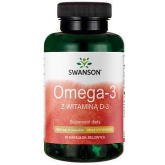 Swanson Omega-3 z witaminą D-3, smak cytrynowy, 60 kapsułek żelowych - zdjęcie produktu