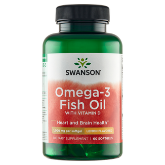 Swanson Omega-3 z witaminą D-3, smak cytrynowy, 60 kapsułek żelowych Swanson Omega-3 z witaminą D-3, smak cytrynowy, 60 kapsułek żelowych - zdjęcie produktu