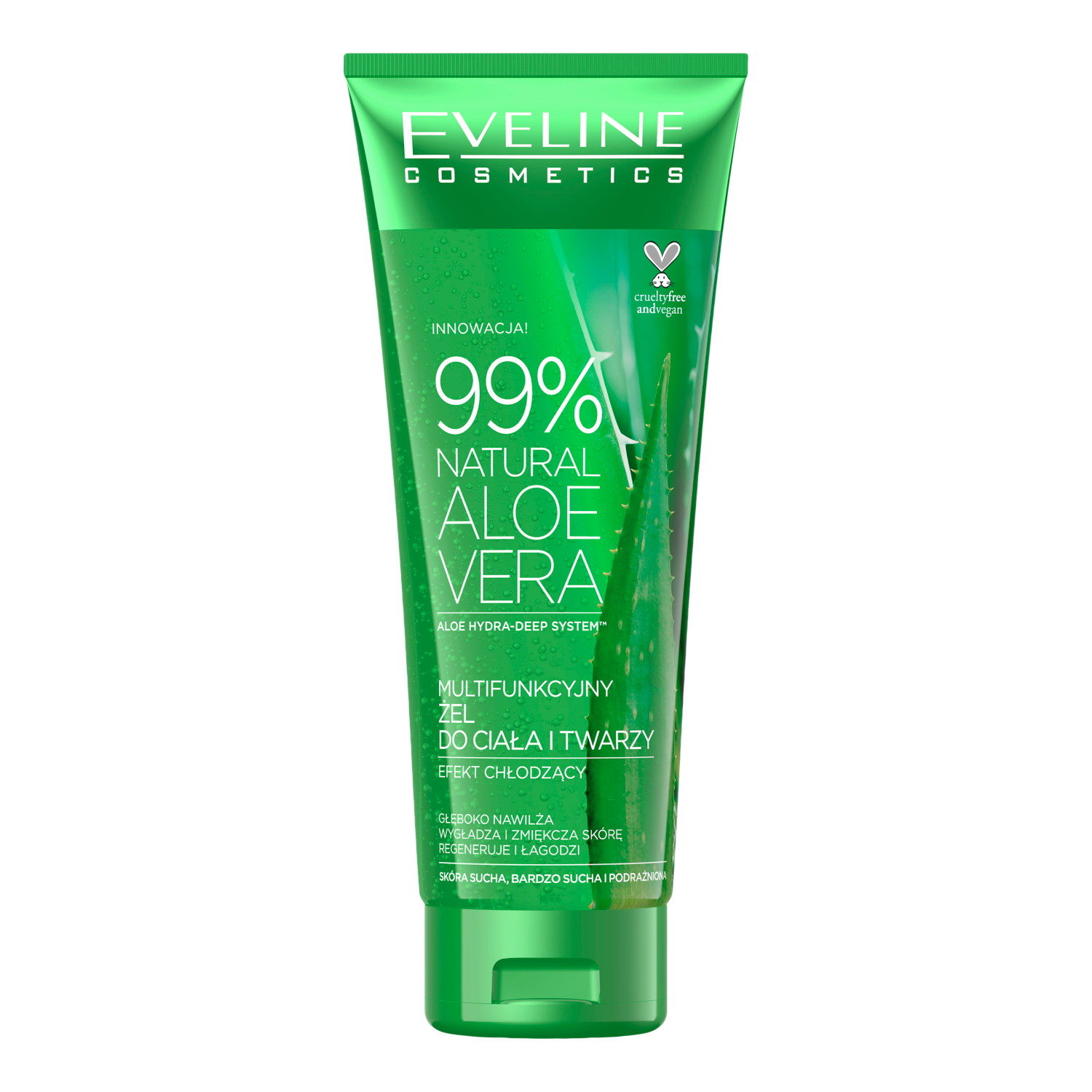 Nieznana Eveline Cosmetics 99% Natural Aloe Vera, multifunktional Gel für den Körper und Gesicht, Effekt kühlend, 250 ml — Inhaltsstoffe und Bewertung