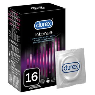 Durex Intense, prezerwatywy z żelem stymulującym, prążkowane z wypustkami, 16 sztuk - zdjęcie produktu