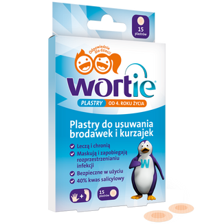 Wortie, plastry do usuwania brodawek i kurzajek, od 4 lat, 15 sztuk Wortie, plastry do usuwania brodawek i kurzajek, od 4 lat, 15 sztuk - zdjęcie produktu