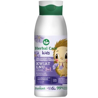 Farmona Herbal Care Kids, delikatny żel do kąpieli i mycia 3 w 1, kwiat lnu, od 6 miesiąca życia, 400 ml - zdjęcie produktu