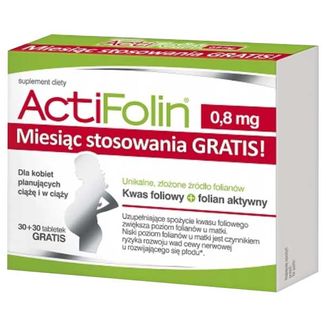ActiFolin 0,8 mg, kwas foliowy 800 µg, 30 tabletek + ActiFolin 0,8 mg, 30 tabletek gratis - zdjęcie produktu