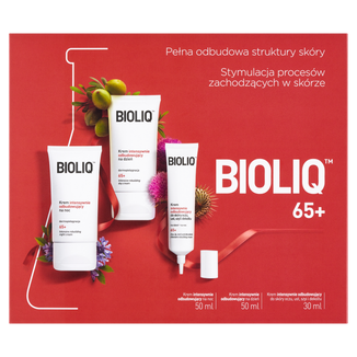 Zestaw Bioliq 65+, krem odbudowujący na dzień, 50 ml + krem odbudowujący na noc, 50 ml + krem do skóry oczu, ust, szyi i dekoltu, 30 ml - zdjęcie produktu
