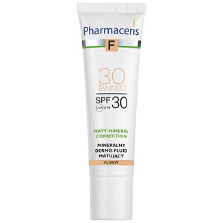 Pharmaceris F Matt-Mineral-Correction, mineralny dermo-fluid matujący, 30 Tanned, SPF 30, 30 ml - zdjęcie produktu