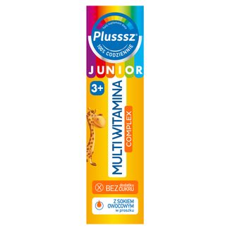 Plusssz Junior Multiwitamina Complex, dla dzieci powyżej 3 lat, smak tropikalny, 20 tabletek musujących - zdjęcie produktu