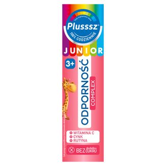 Plusssz Junior Odporność Complex, dla dzieci powyżej 3 lat, smak malina-truskawka, 20 tabletek musujących - zdjęcie produktu