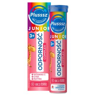 Plusssz Junior Odporność Complex, dla dzieci powyżej 3 lat, smak malina-truskawka, 20 tabletek musujących - zdjęcie produktu