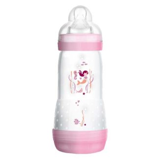 MAM Anti Colic, butelka antykolkowa, samosterylizująca, ze smoczkiem o szybkim przepływie, Girl, od 4 miesiąca, 320 ml  - zdjęcie produktu