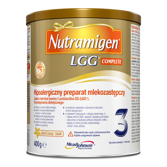 Nutramigen 3 LGG Complete, hipoalergiczny preparat mlekozastępczy, powyżej 1 roku, smak waniliowy, 400 g - zdjęcie produktu