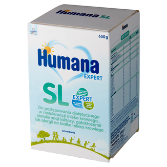 Humana Expert SL, bezmleczny preparat sojowy dla niemowląt z nietolerancją mleka krowiego, od urodzenia, 650 g USZKODZONE OPAKOWANIE - zdjęcie produktu