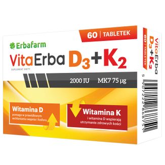 Erbafarm Naturale VitaErba D3+K2, 60 tabletek - zdjęcie produktu