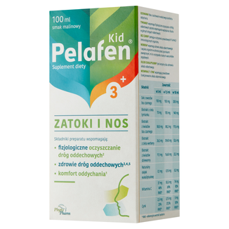 Pelafen Kid 3+ Zatoki i Nos, syrop dla dzieci powyżej 3 roku i dorosłych, smak malinowy, 100 ml USZKODZONE OPAKOWANIE - zdjęcie produktu