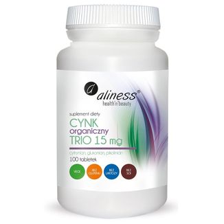 Aliness Cynk Organiczny Trio 15 mg, 100 tabletek vege - zdjęcie produktu