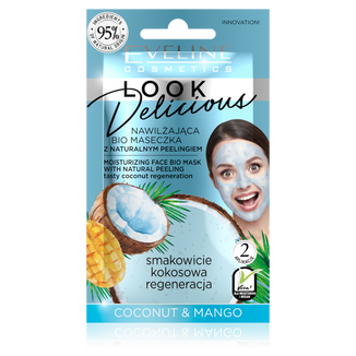 Eveline Cosmetics Look Delicious, nawilżająca bio maseczka do twarzy z naturalnym peelingiem, kokos i mango, 10 ml - zdjęcie produktu