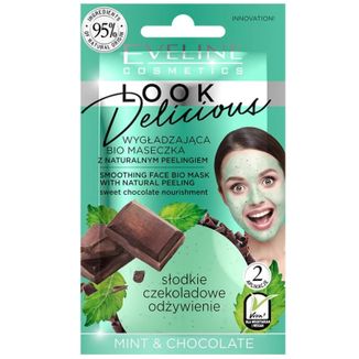 Eveline Cosmetics Look Delicious, wygładzająca bio maseczka do twarzy z naturalnym peelingiem, mięta i czekolada, 10 ml - zdjęcie produktu