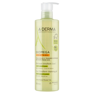 A-Derma Exomega Control 2w1, żel emolient do mycia ciała, twarzy, włosów, od urodzenia, 500 ml - zdjęcie produktu