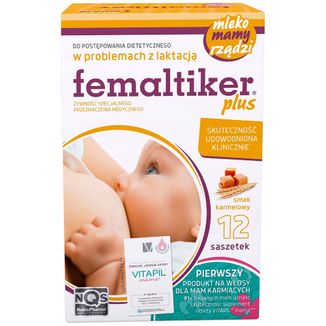 Femaltiker Plus, smak karmelowy, 12 saszetek + Vitapil Mama, 4 tabletki - zdjęcie produktu