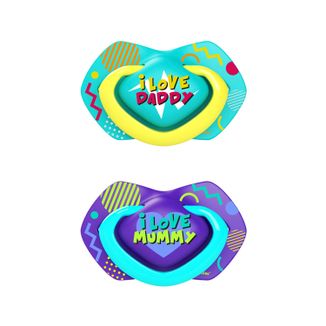 Canpol Babies, smoczek uspokajający, silikonowy, symetryczny, Neon Love, niebieski, 22/654, po 18 miesiącu, 2 sztuki - zdjęcie produktu