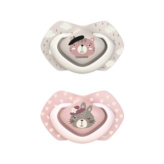 Canpol Babies, smoczek uspokajający, silikonowy, symetryczny, rozmiar B, Bonjour Paris, różowy, 22/649, po 18 miesiącu, 2 sztuki - zdjęcie produktu