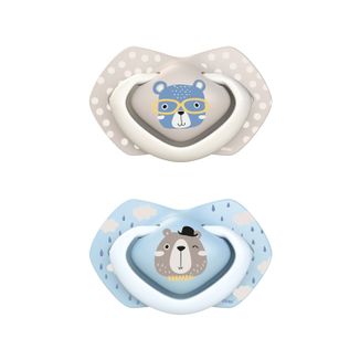 Canpol Babies, smoczek uspokajający, silikonowy, symetryczny, rozmiar B, Bonjour Paris, niebieski, 22/649, po 18 miesiącu, 2 sztuki - zdjęcie produktu