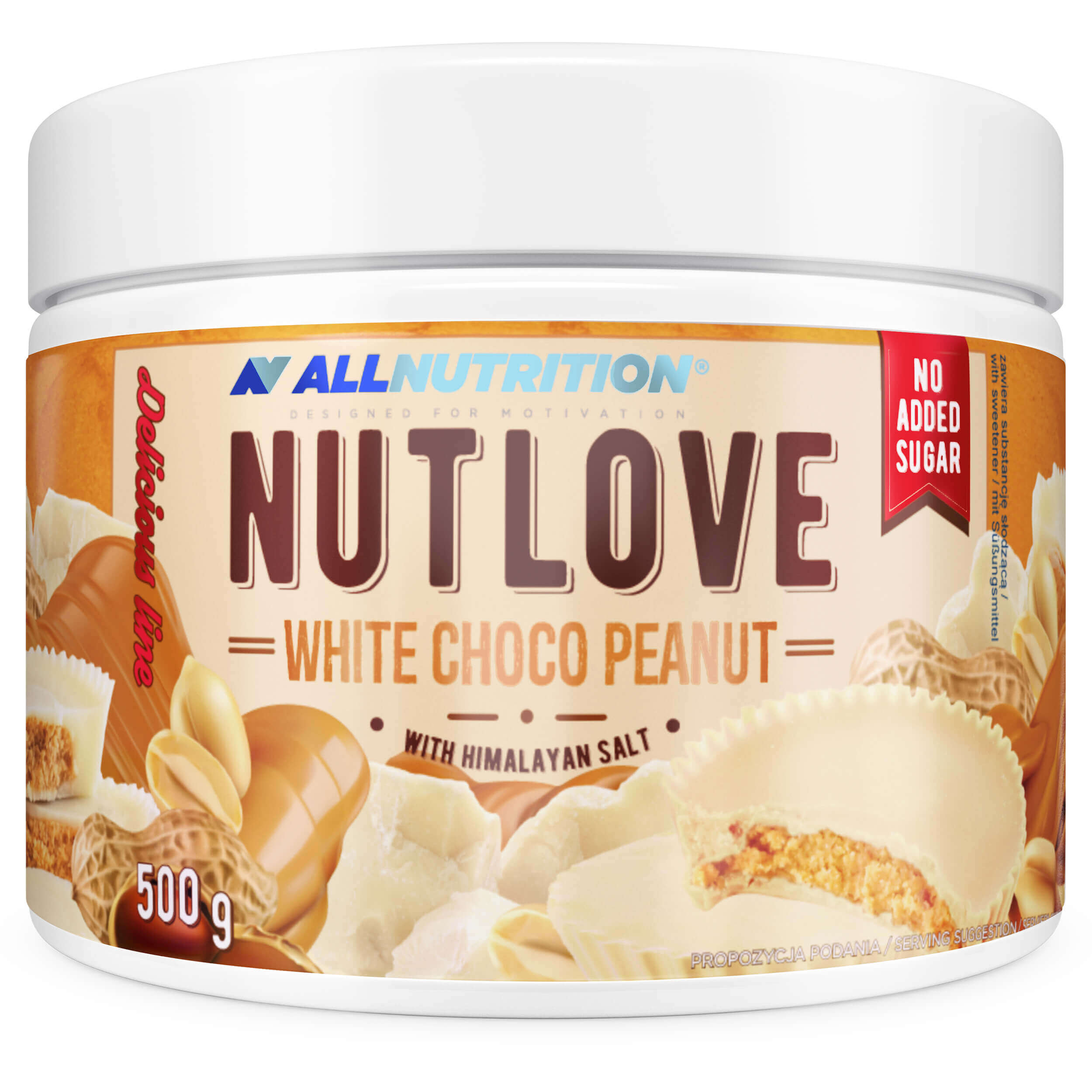 Allnutrition Allnutrition Nutlove White Choco Peanut, krem mleczno-orzechowy z solą himalajską, bez dodatku cukru, 500 g