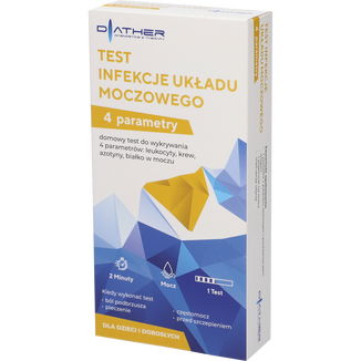 Diather Test Infekcje Układu Moczowego, domowy test do wykrywania leukocytów, krwi, azotynów i białka w moczu, dla dzieci i dorosłych, 1 sztuka KRÓTKA DATA - zdjęcie produktu