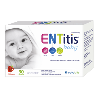 ENTitis Baby dla niemowląt powyżej 6 miesiąca i dzieci, smak truskawkowy, 30 saszetek - zdjęcie produktu