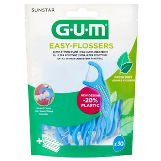 GUM Easy-Flossers, wykałaczki z nicią dentystyczną, miętowe, 30 sztuk - zdjęcie produktu