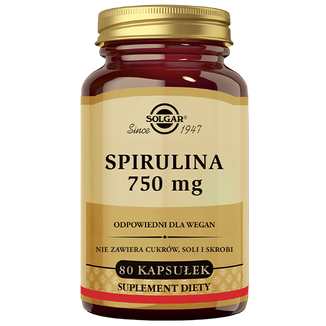 Solgar Spirulina 750 mg, 80 kapsułek Solgar Spirulina 750 mg, 80 kapsułek - zdjęcie produktu