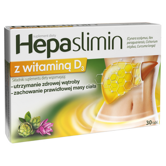 Hepaslimin z witaminą D3, 30 tabletek powlekanych USZKODZONE OPAKOWANIE - zdjęcie produktu