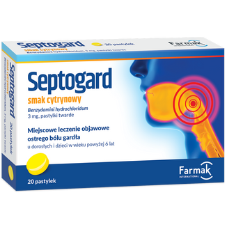 Septogard 3 mg, smak cytrynowy, 20 pastylek twardych Septogard 3 mg, smak cytrynowy, 20 pastylek twardych - zdjęcie produktu