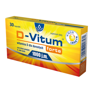 D-Vitum Forte 1000 j.m., witamina D dla dorosłych i dzieci powyżej 6 roku życia, 30 kapsułek - zdjęcie produktu