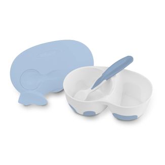 BabyOno, miseczka dwukomorowa z łyżeczką, niebieska, 1067/01, dla niemowląt i dzieci, po 6 miesiącu, 1 sztuka  - zdjęcie produktu