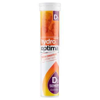 HydroOptima Senior D3, elektrolity + witamina D, 20 tabletek musujących USZKODZONE OPAKOWANIE - zdjęcie produktu