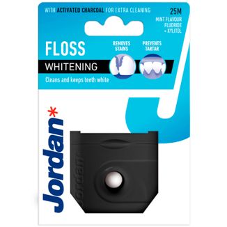 Jordan Whitening Dental Floss, nić dentystyczna z fluorem, ksylitolem i węglem aktywnym, miętowa, 25 m - zdjęcie produktu