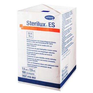 Sterilux ES, kompresy niejałowe z gazy, 13-nitkowe, 8-warstwowe, 7,5 cm x 7,5 cm, 100 sztuk - zdjęcie produktu