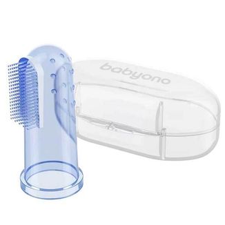 BabyOno, szczoteczka do pierwszych ząbków na palec, silikonowa, niebieska, 723/02, 1 sztuka USZKODZONE OPAKOWANIE - zdjęcie produktu