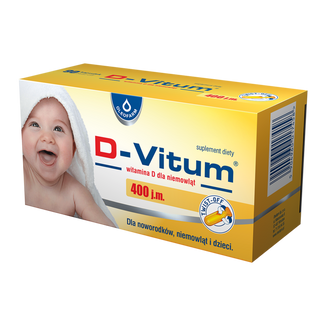 D-Vitum 400 j.m., witamina D dla noworodków, niemowląt i dzieci, 90 kapsułek twist-off USZKODZONE OPAKOWANIE - zdjęcie produktu