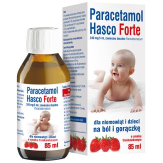 Paracetamol Hasco Forte 240 mg/ 5 ml, zawiesina doustna dla niemowląt i dzieci od urodzenia, smak truskawkowy, 85 ml - zdjęcie produktu