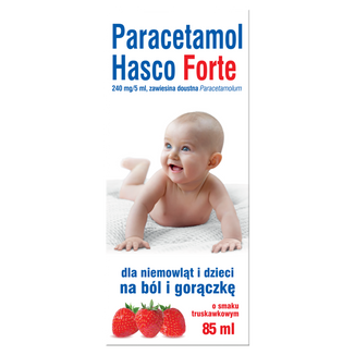 Paracetamol Hasco Forte 240 mg/ 5 ml, zawiesina doustna dla niemowląt i dzieci od urodzenia, smak truskawkowy, 85 ml - zdjęcie produktu