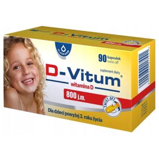 D-Vitum 800 j.m., witamina D dla dzieci powyżej 3. roku życia, 90 kapsułek twist-off USZKODZONE OPAKOWANIE - zdjęcie produktu
