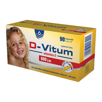 D-Vitum 800 j.m., witamina D dla noworodków urodzonych przedwcześnie i dzieci od 1 roku, 90 kapsułek twist-off - zdjęcie produktu